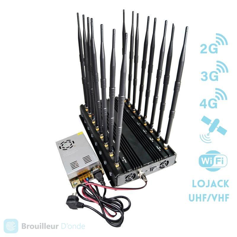 Brouilleur D'onde 16 Antennes Puissance 40W Brouillage 3G 4G Wi-Fi GPS  LOJACK
